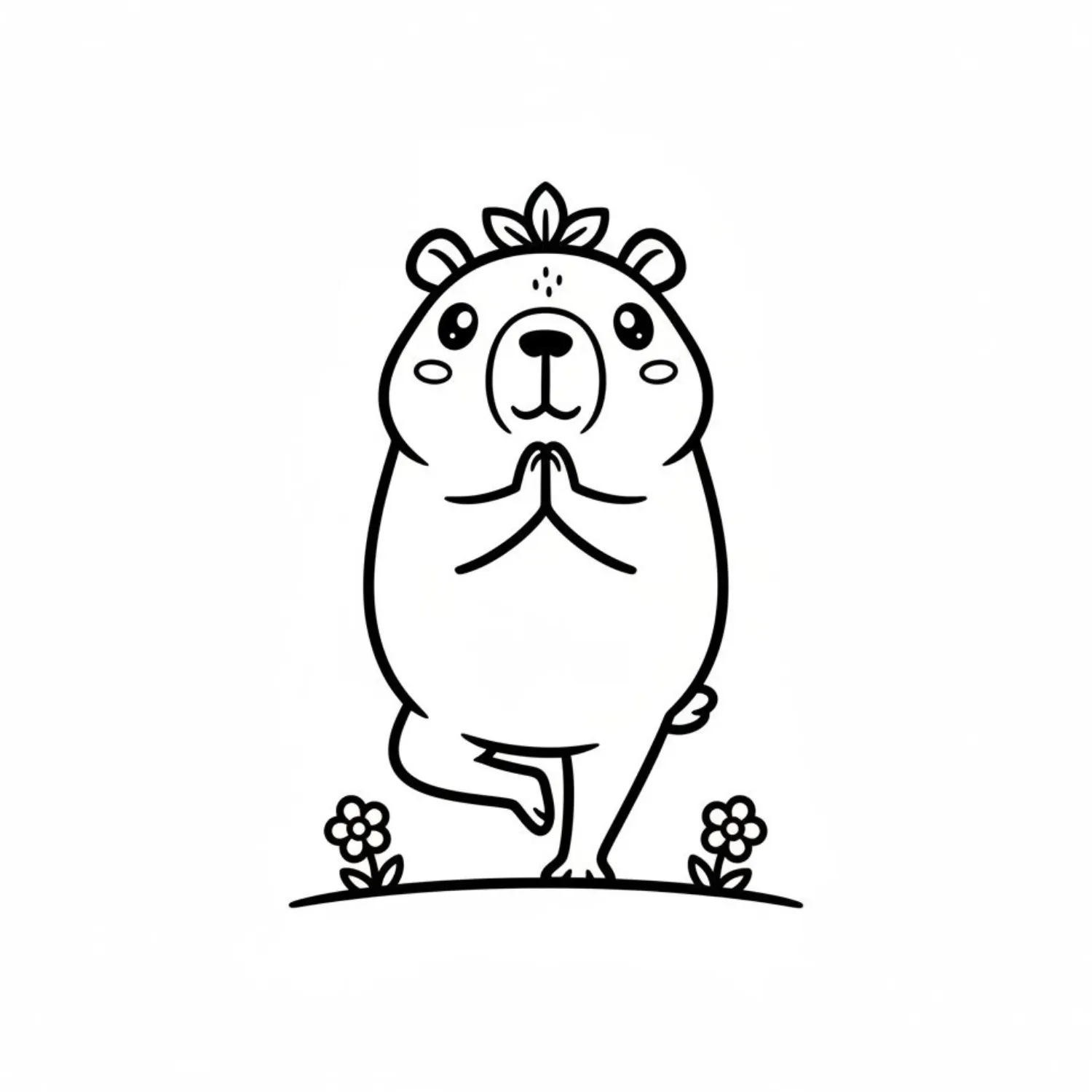 Cute Capybara Doing Yoga Tree Pose coloring page
