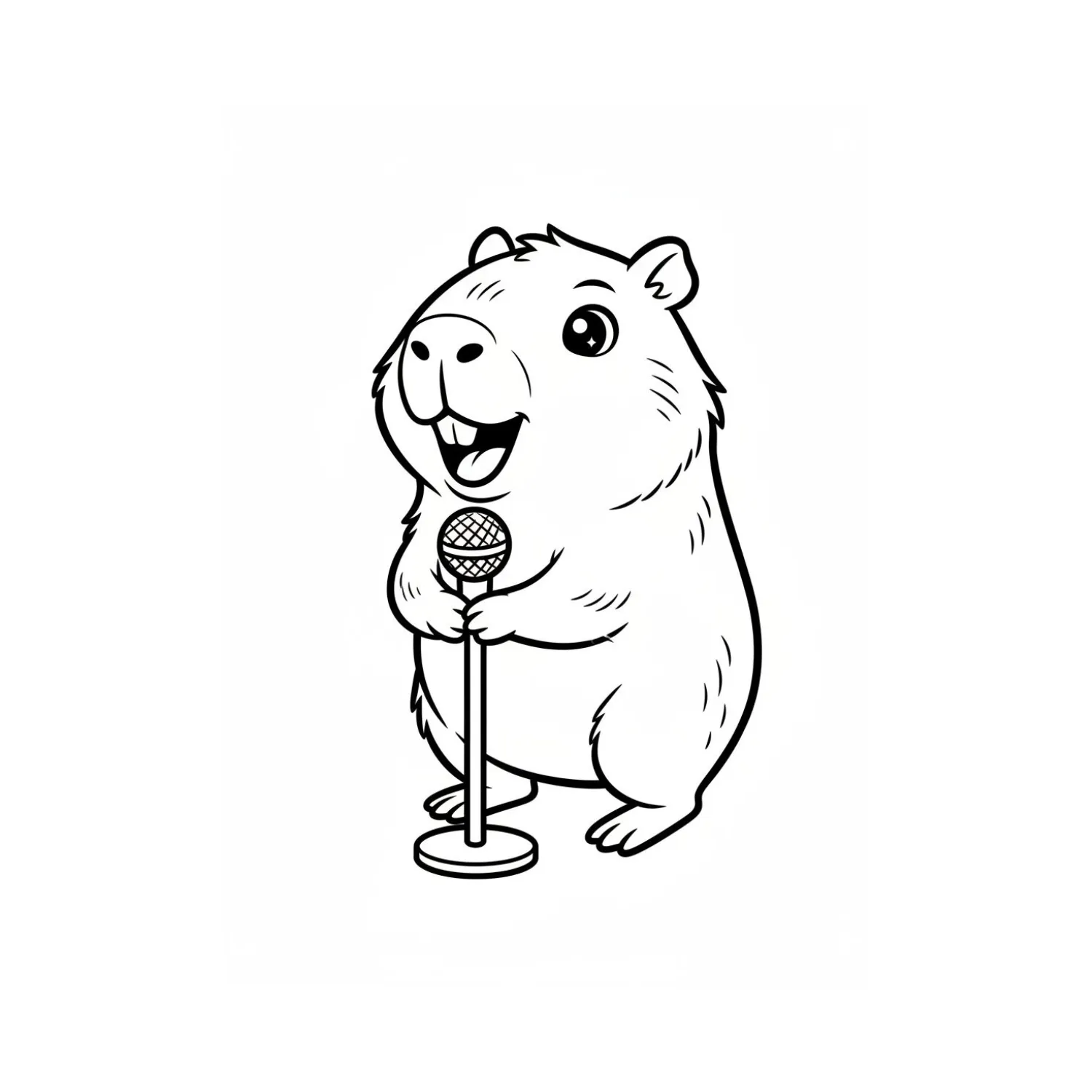 Happy Capybara Singing With Microphone coloring page