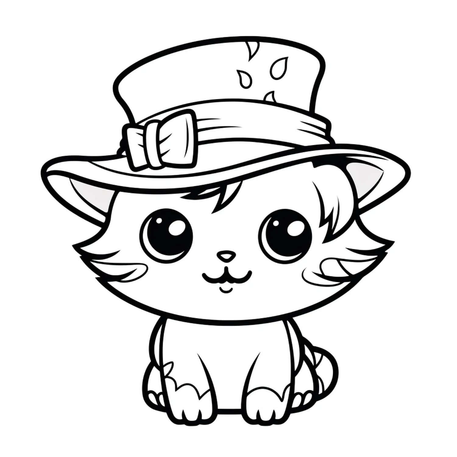 Elegant Kitty Wearing Hat coloring page - free printable elegant kitty wearing hat coloring sheet for kids