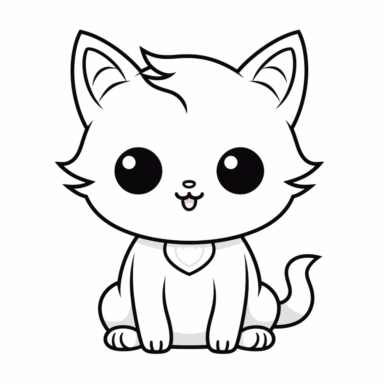Sweet Kitten with Heart Collar coloring page - free printable sweet kitten with heart collar coloring sheet for kids