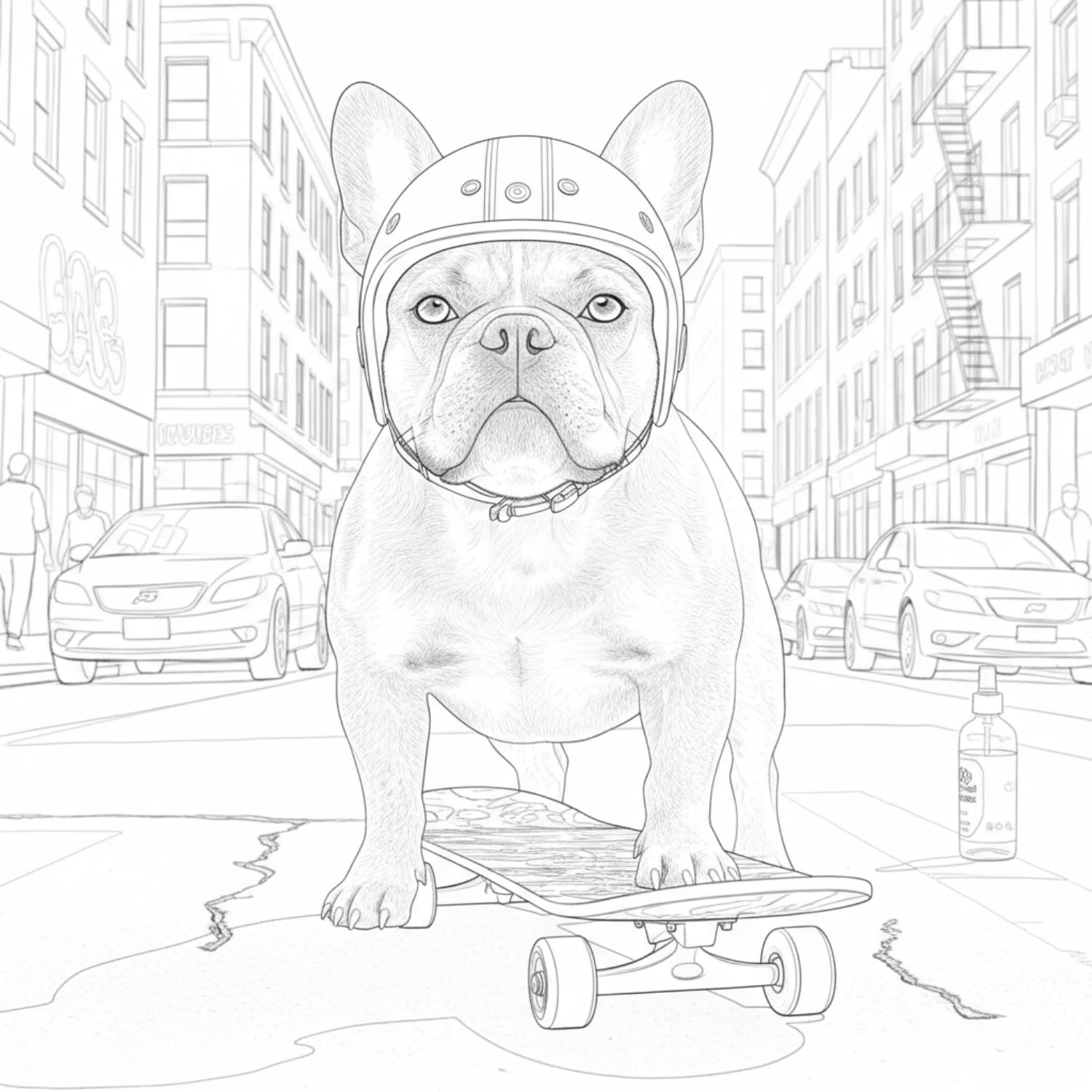 Bulldog on Skateboard coloring page - free printable bulldog on skateboard coloring sheet for kids