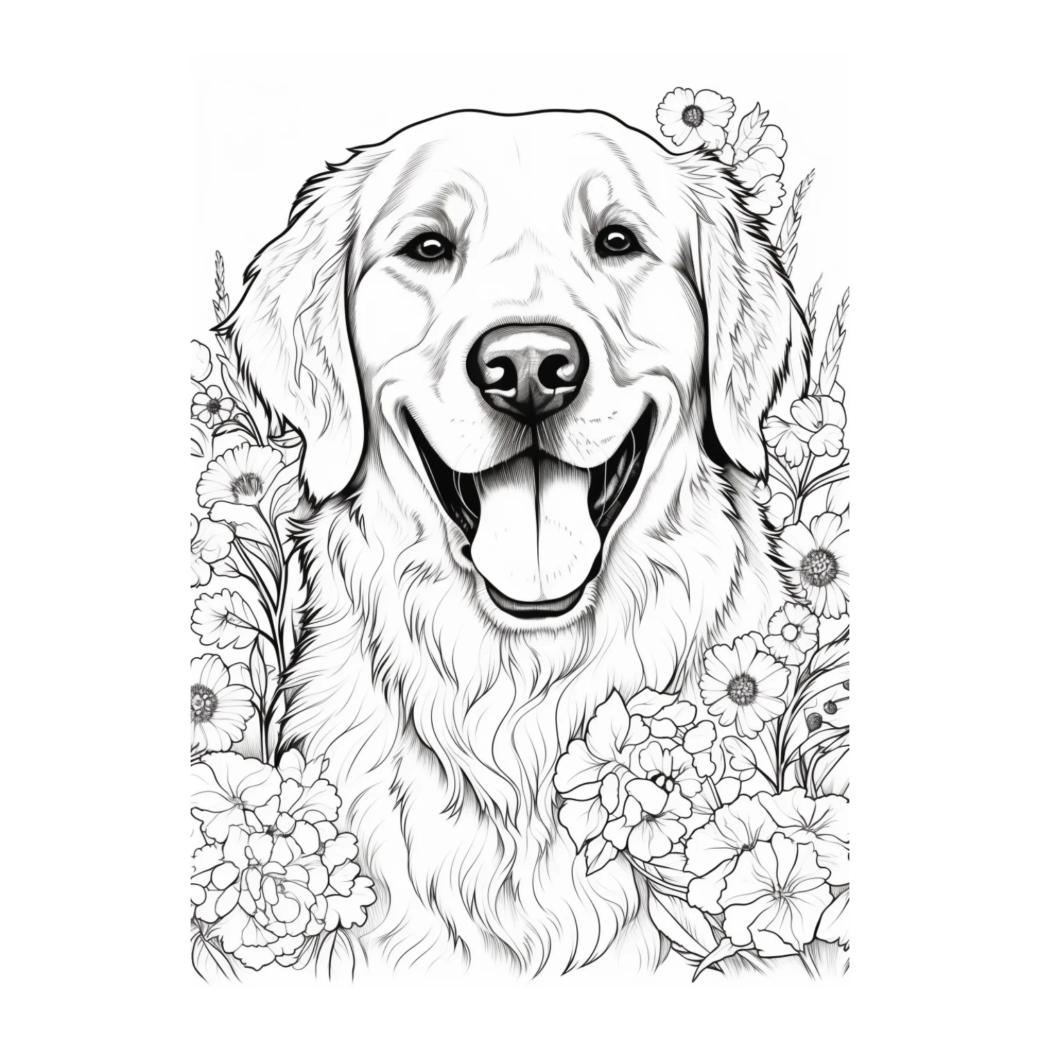 Happy Golden Face coloring page - free printable golden retriever coloring sheet for kids