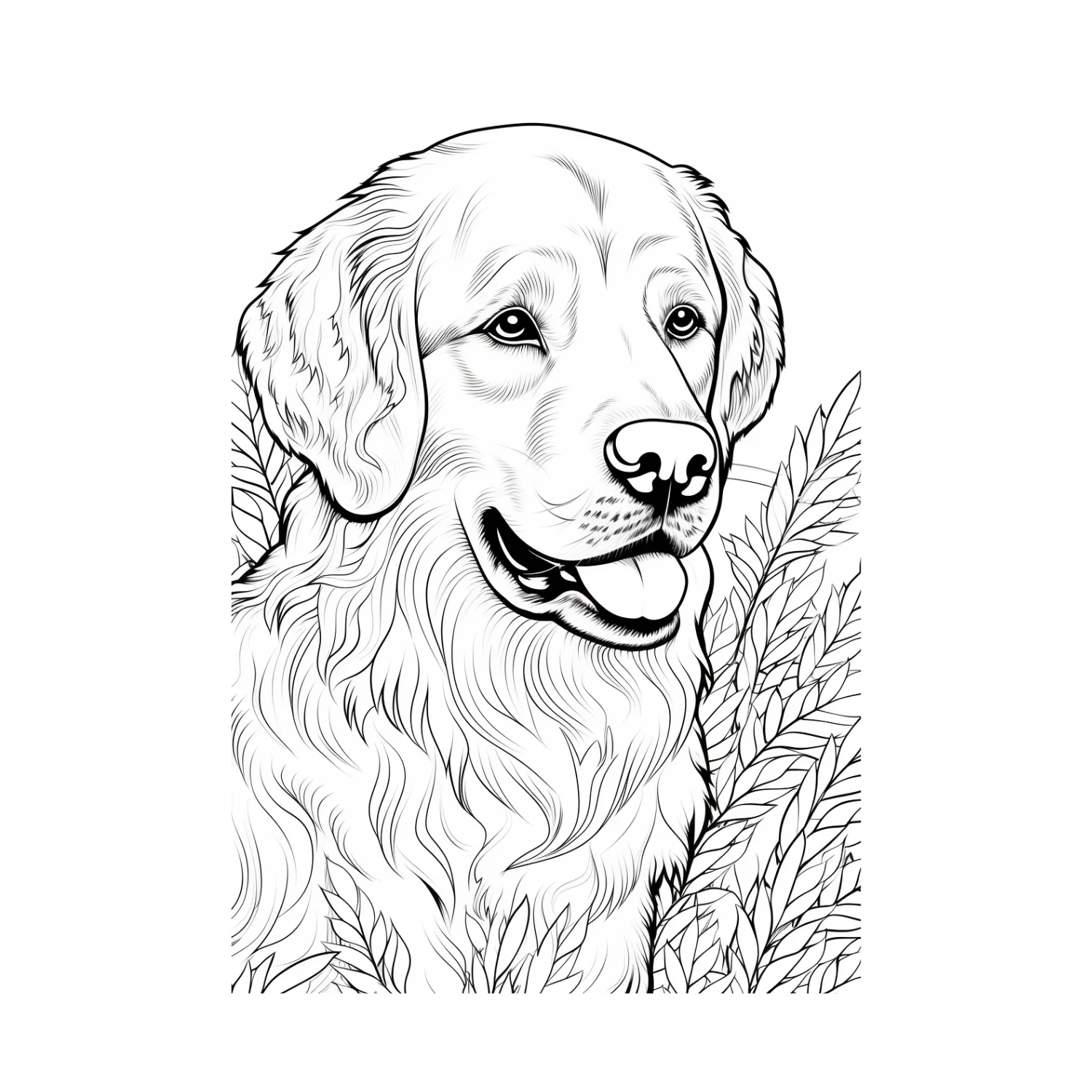 Happy Golden in Nature coloring page - free printable golden retriever coloring sheet for kids