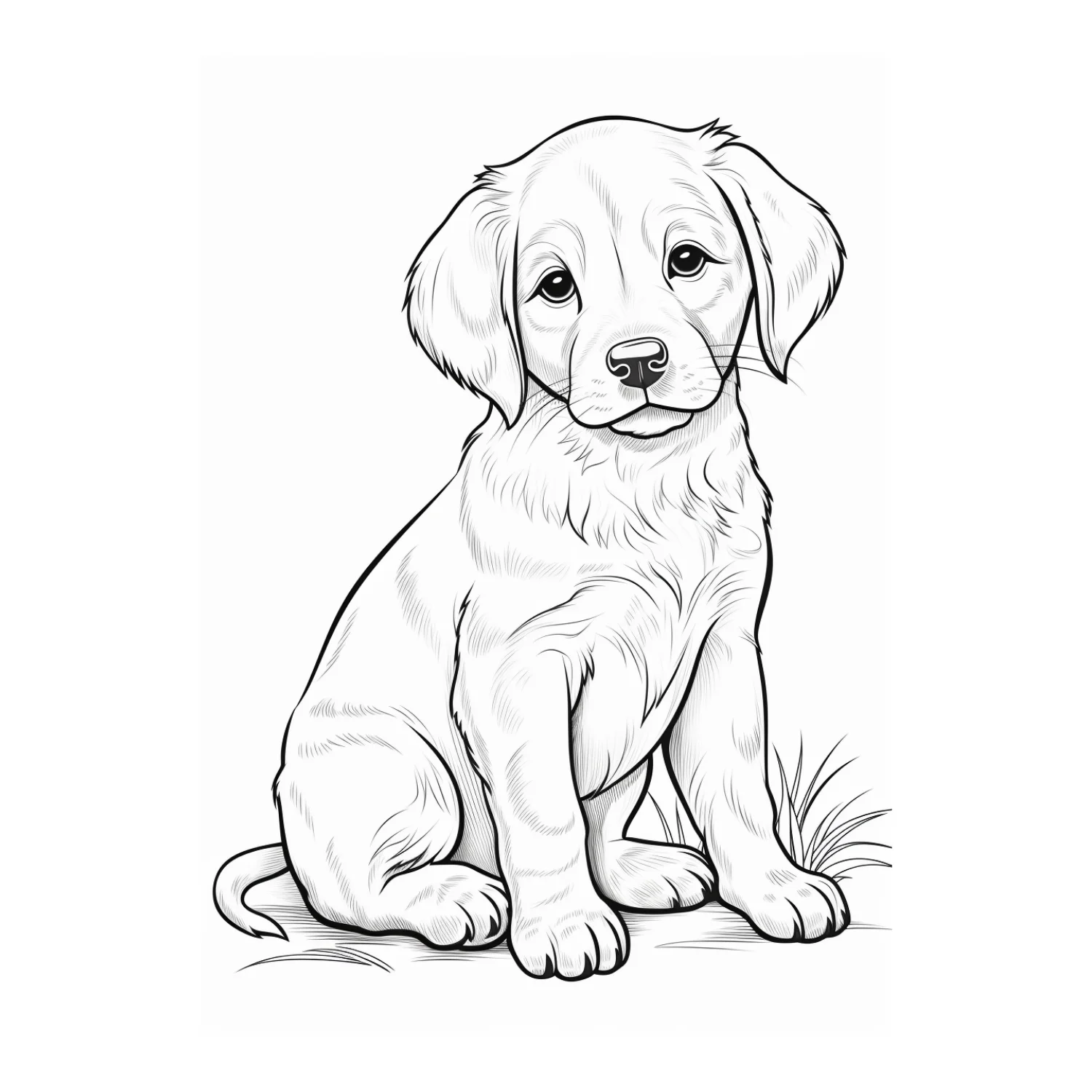 Sitting Puppy Looking Up coloring page - free printable golden retriever coloring sheet for kids