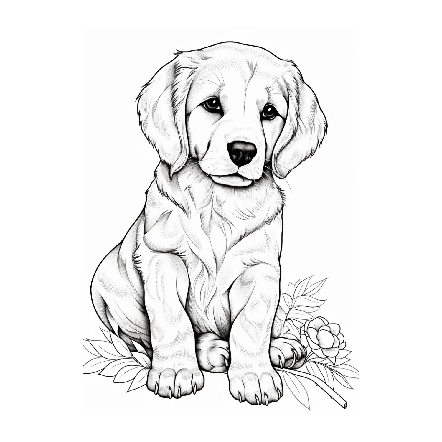 Sweet Puppy Portrait coloring page - free printable golden retriever coloring sheet for kids